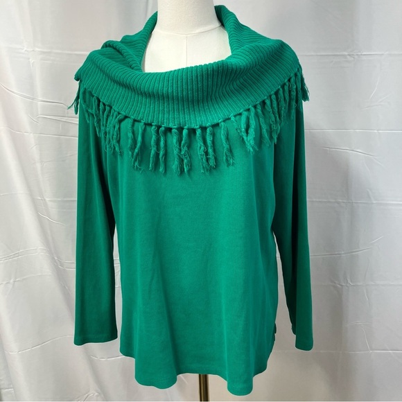 Rafaella Cowl Neck Fringe Long sleeve Sweater Womens XL Spring Soft‎ Boho bright - Picture 2 of 14